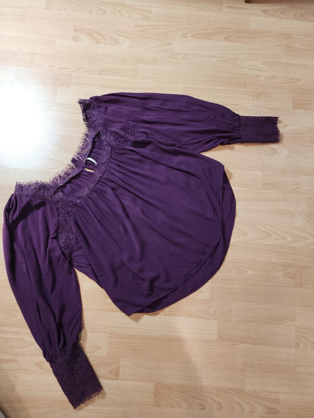 NWT Free People Flutter By Lace Blouse Top Purple Size L Prairie Boho Peasant - Picture 11 of 16